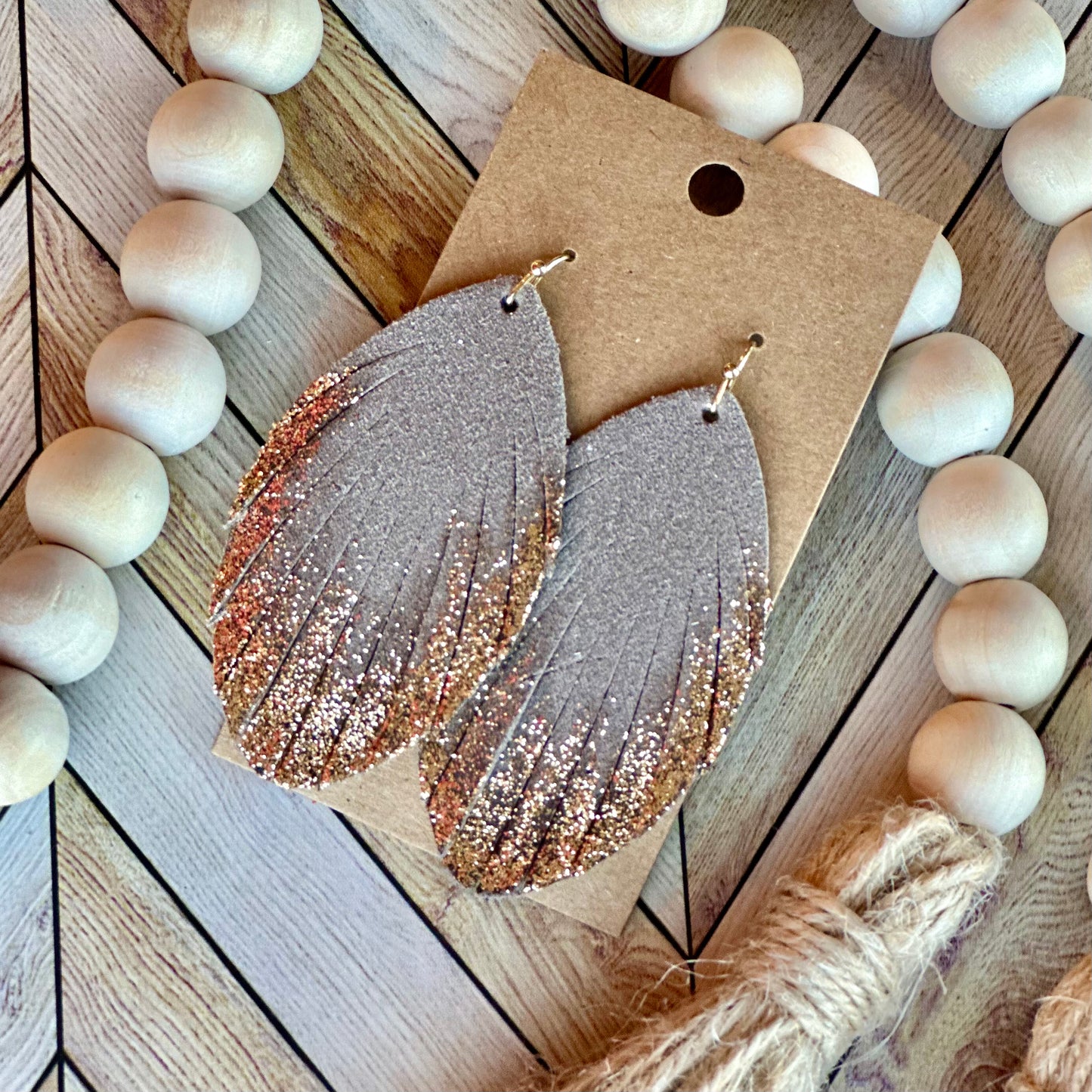 Grey and Gold Glitter Fringe Feather