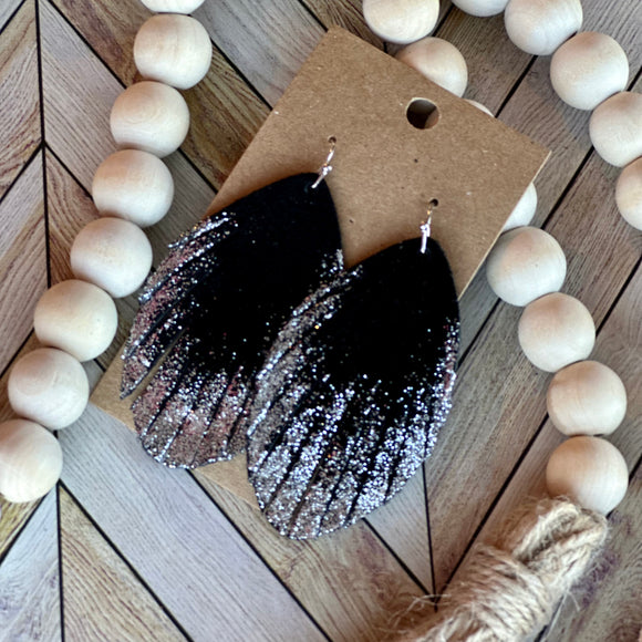 Black and Silver Glitter Fringe Feather