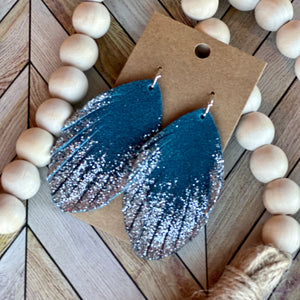 Ocean Blue and Silver Fringe Feather