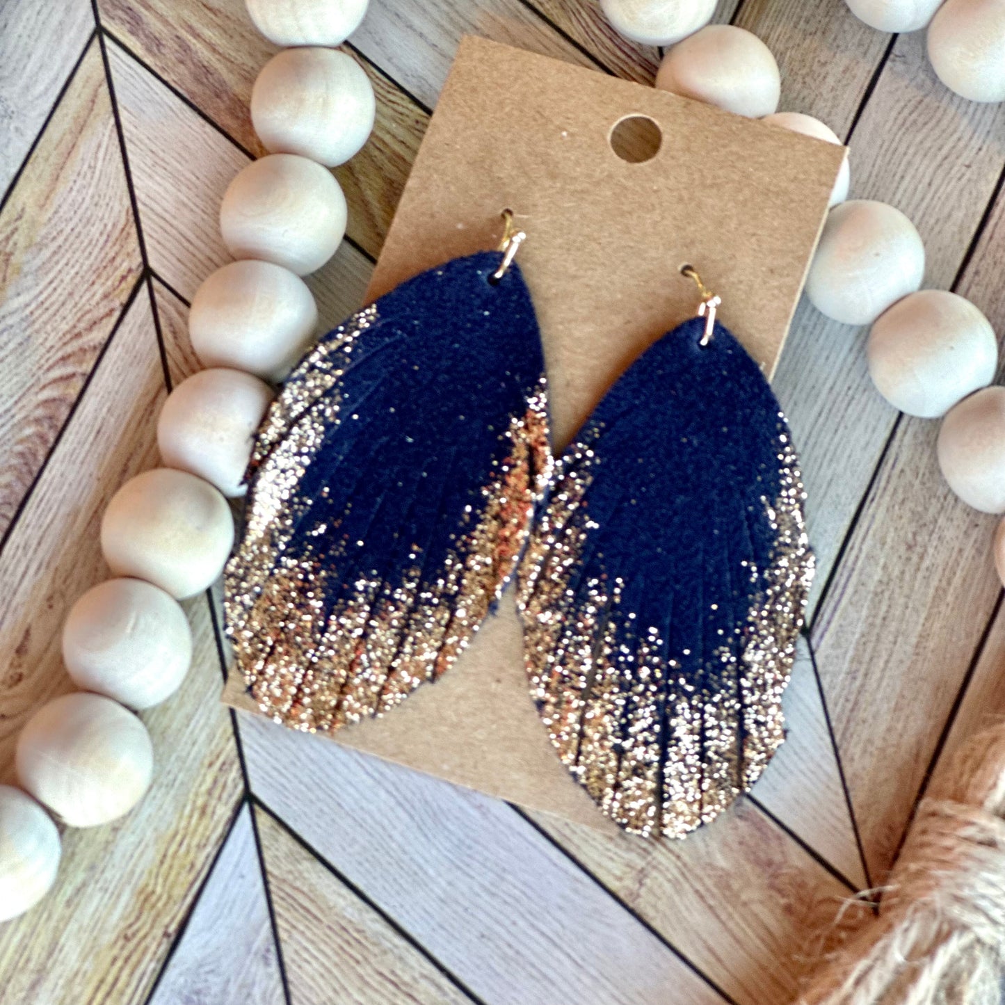 Navy and Gold Fringe Feather