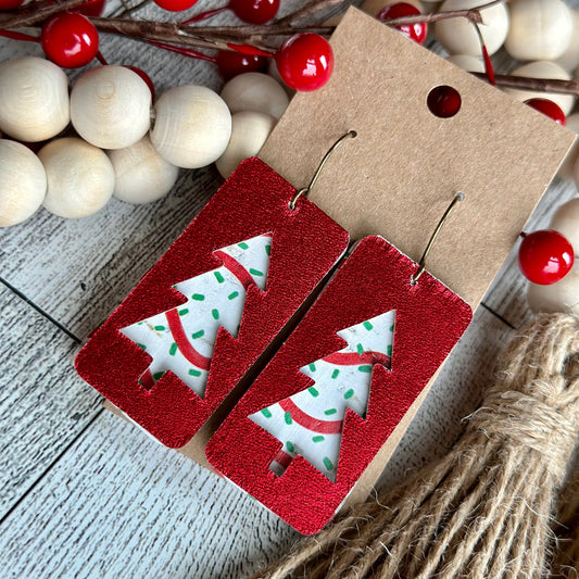 Metallic Red Rectangle with Christmas Tree Cake Tree