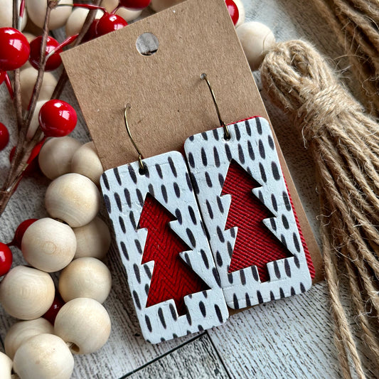 Black and White Rectangle with Red Tree