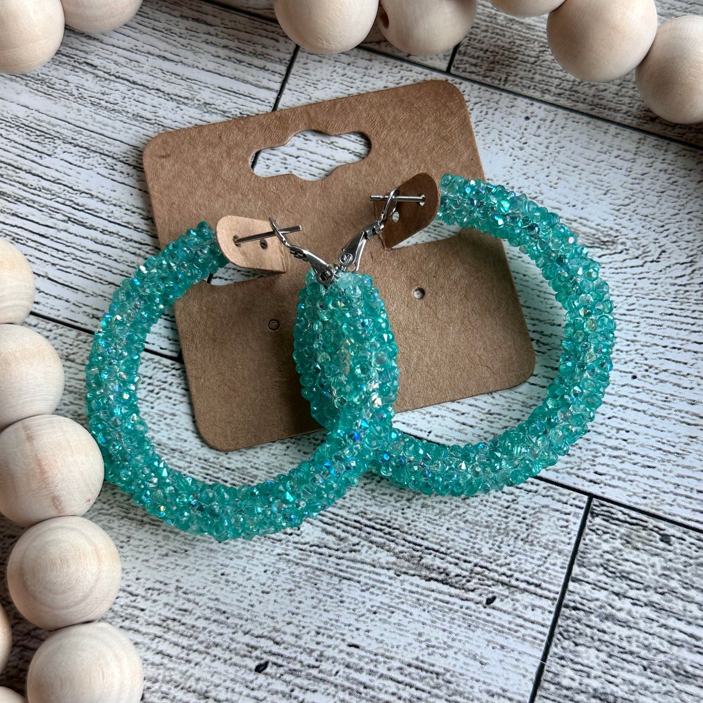 Clear Turquoise Chunky Rhinestone Hoops