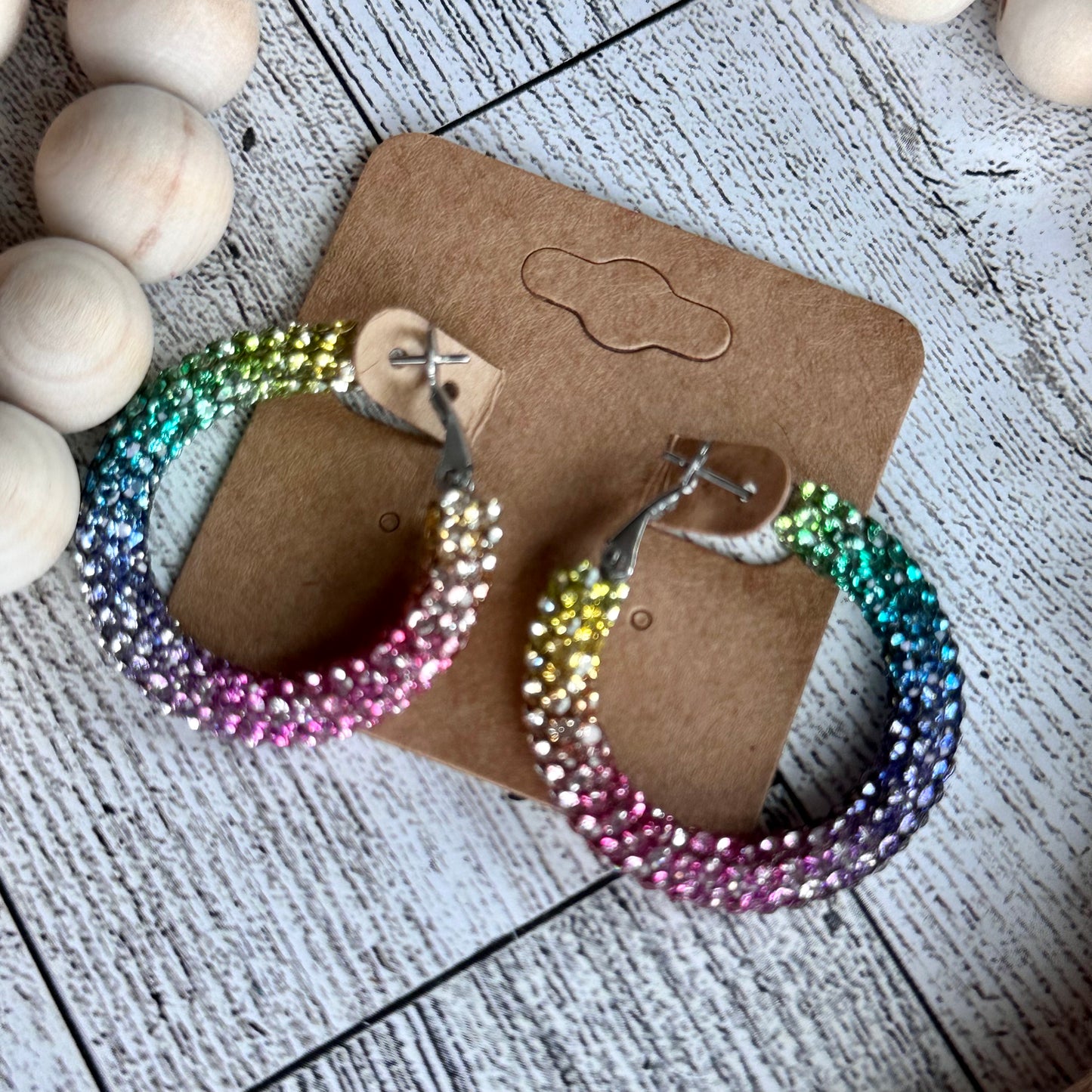 Rainbow Unicorn Rhinestone Hoops