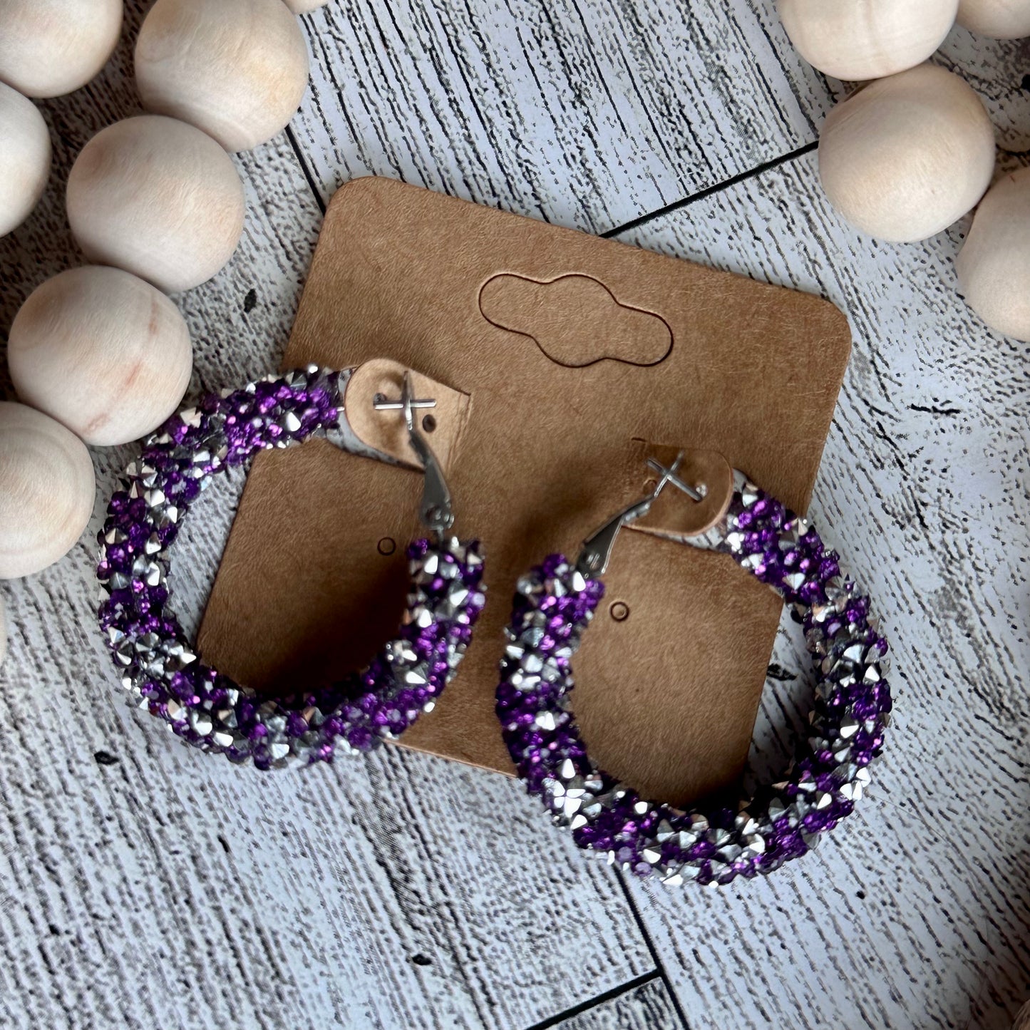 Purple and Silver Chunky Rhinestone Hoops