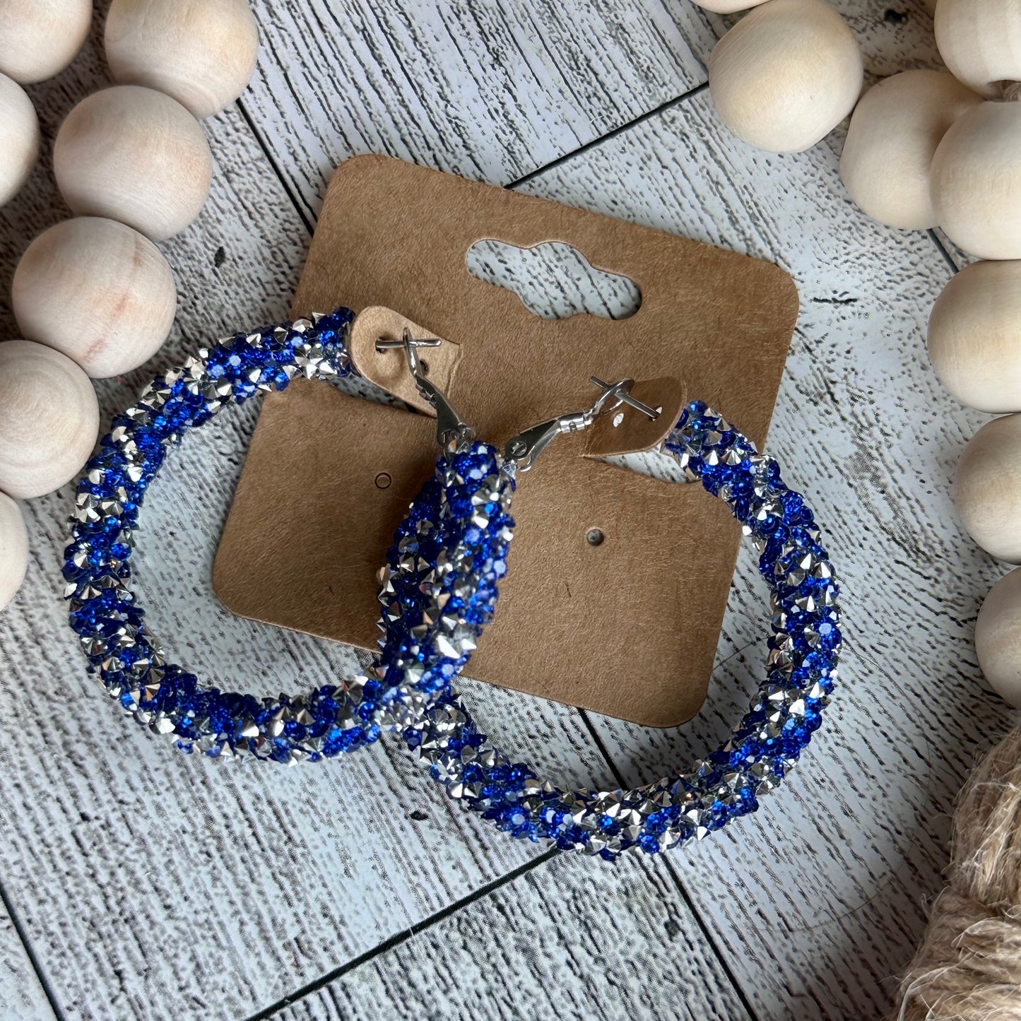 Blue and Silver Chunky Rhinestone Hoops