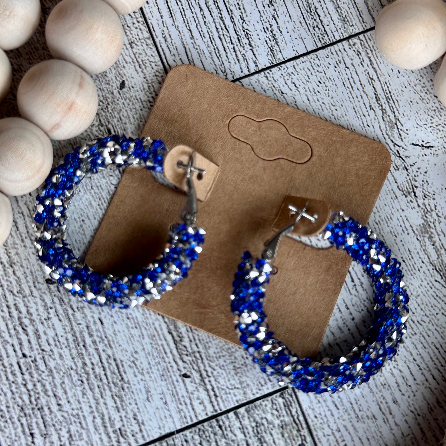 Blue and Silver Chunky Rhinestone Hoops