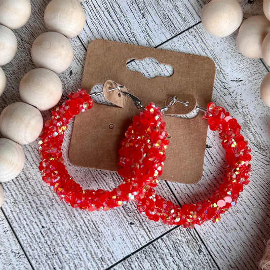 Red Hot Super Chunky Rhinestone Hoops