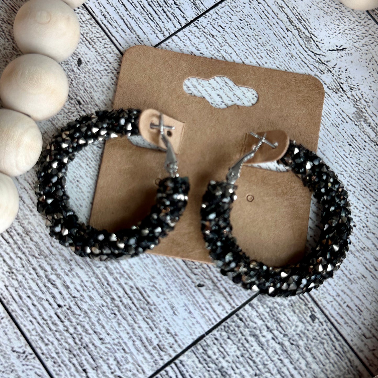 Black and Silver Chunky Rhinestone Hoops