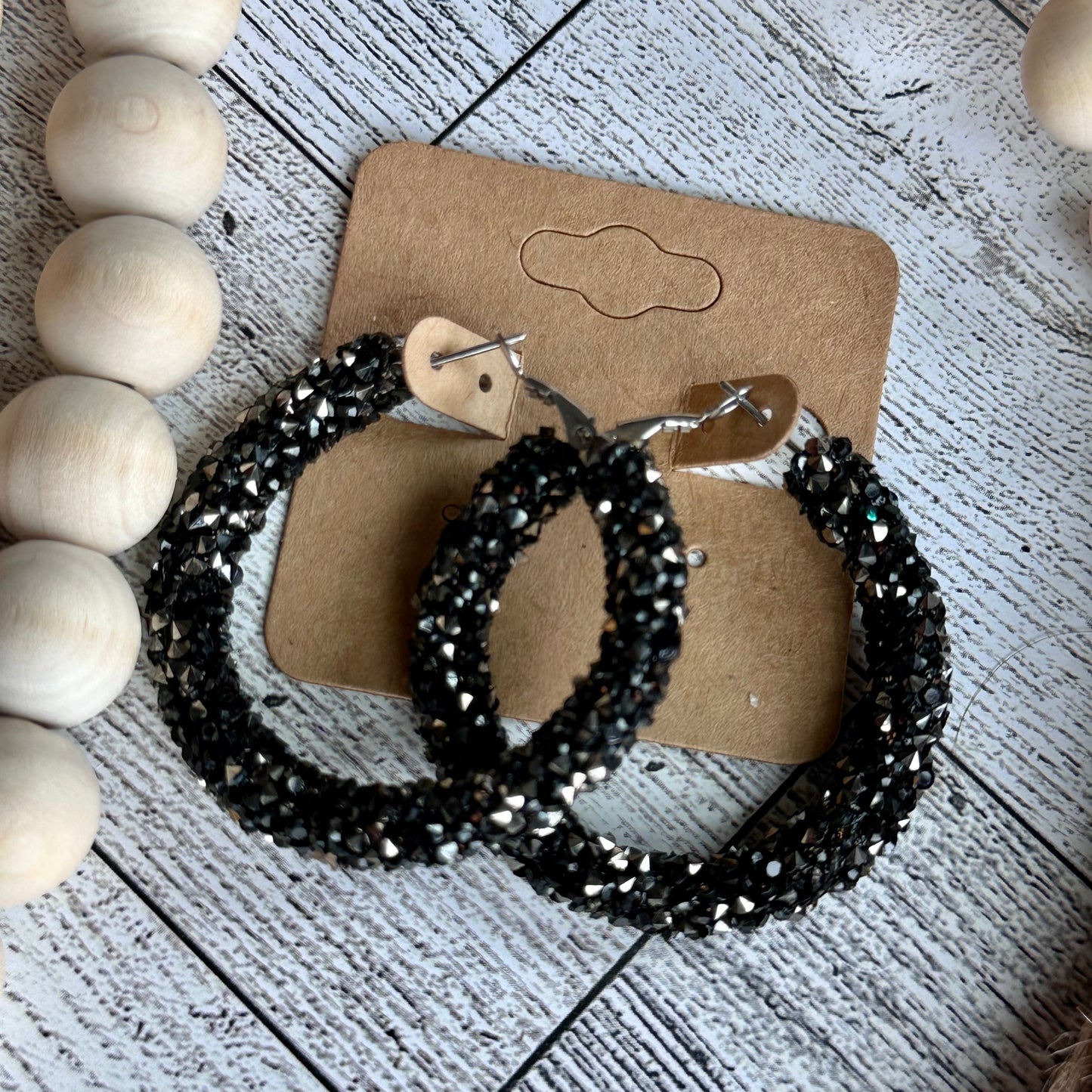 Black and Silver Chunky Rhinestone Hoops