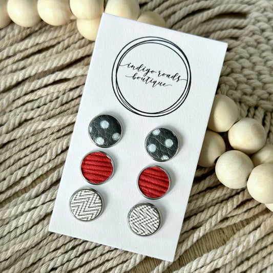 Grey Polka dot and Red Stud Set