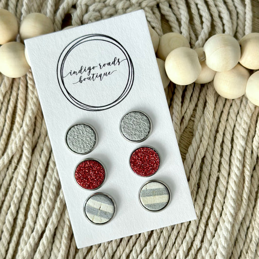 Grey, Red and Stripe Stud Set