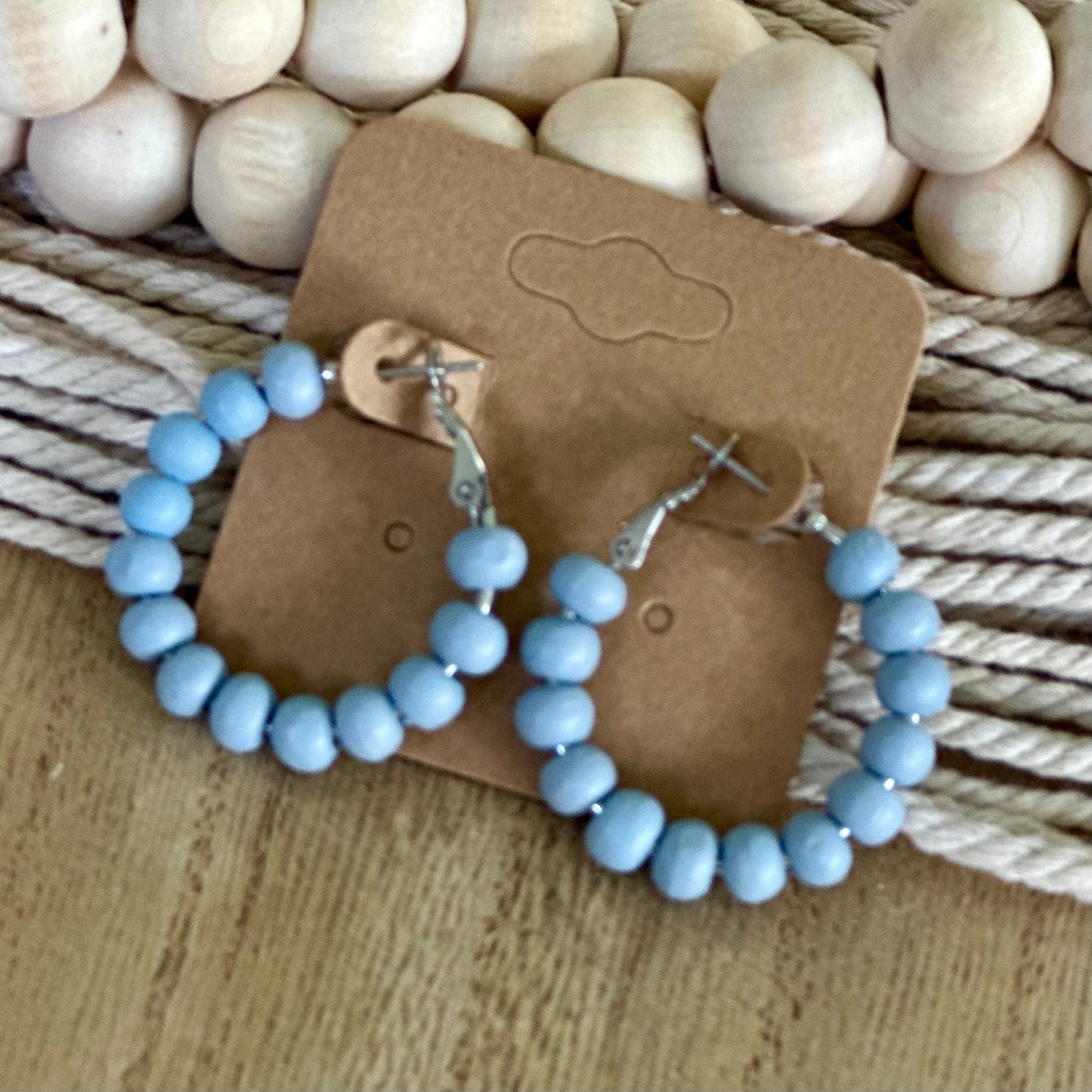 Light Blue Beaded Hoops