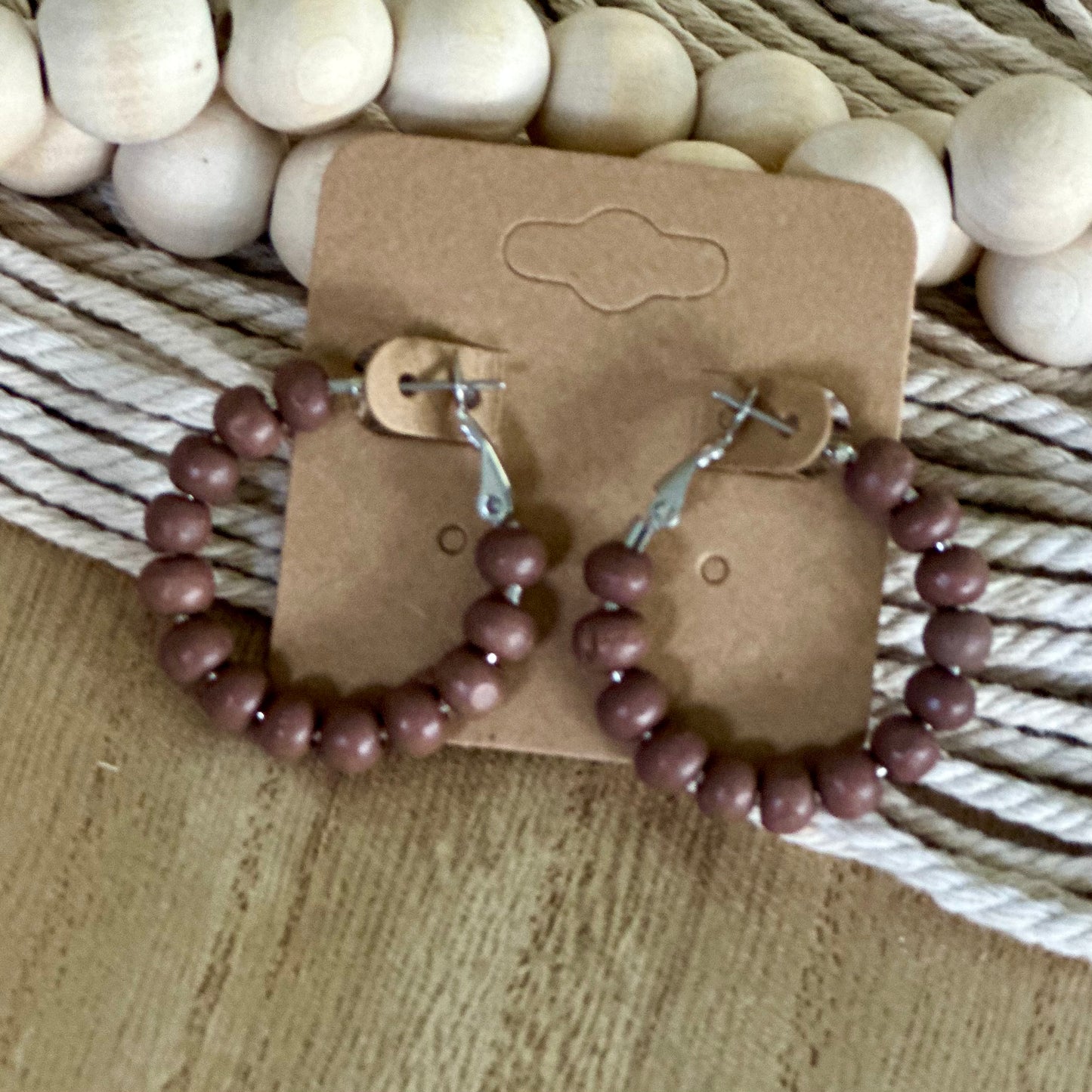 Light Brown Beaded Hoops