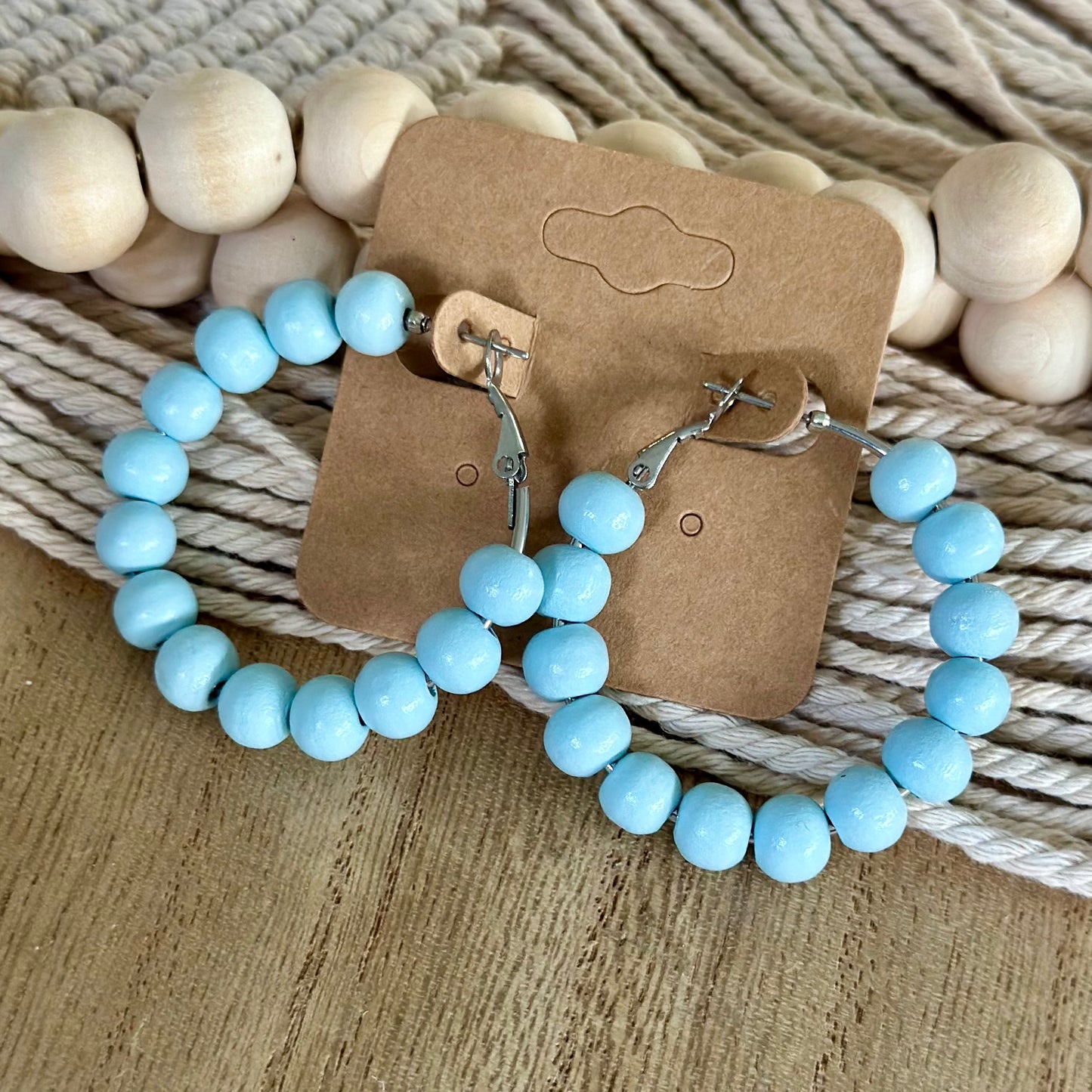 Light Blue Beaded Hoops