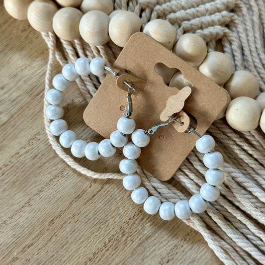 White Beaded Hoops