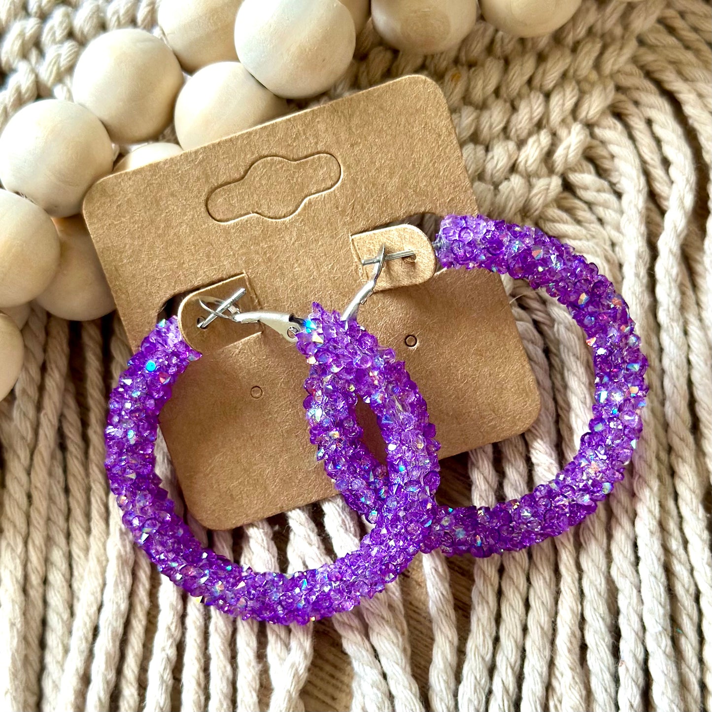 Clear Purple Chunky Rhinestone Hoops