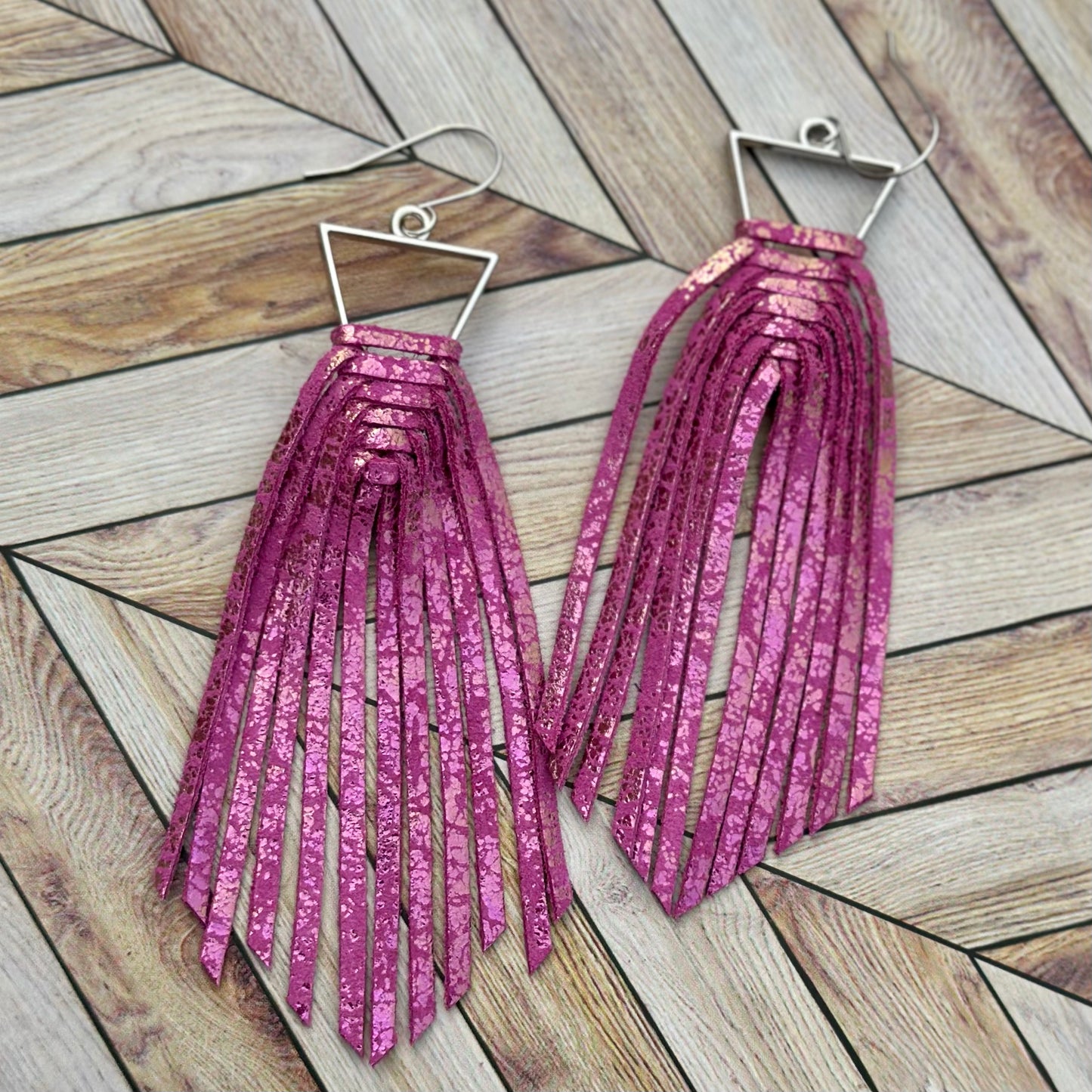 Pink with Metallic Braided Fringe