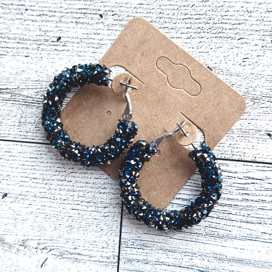 Navy with gunmetal Chunky Rhinestone Hoops