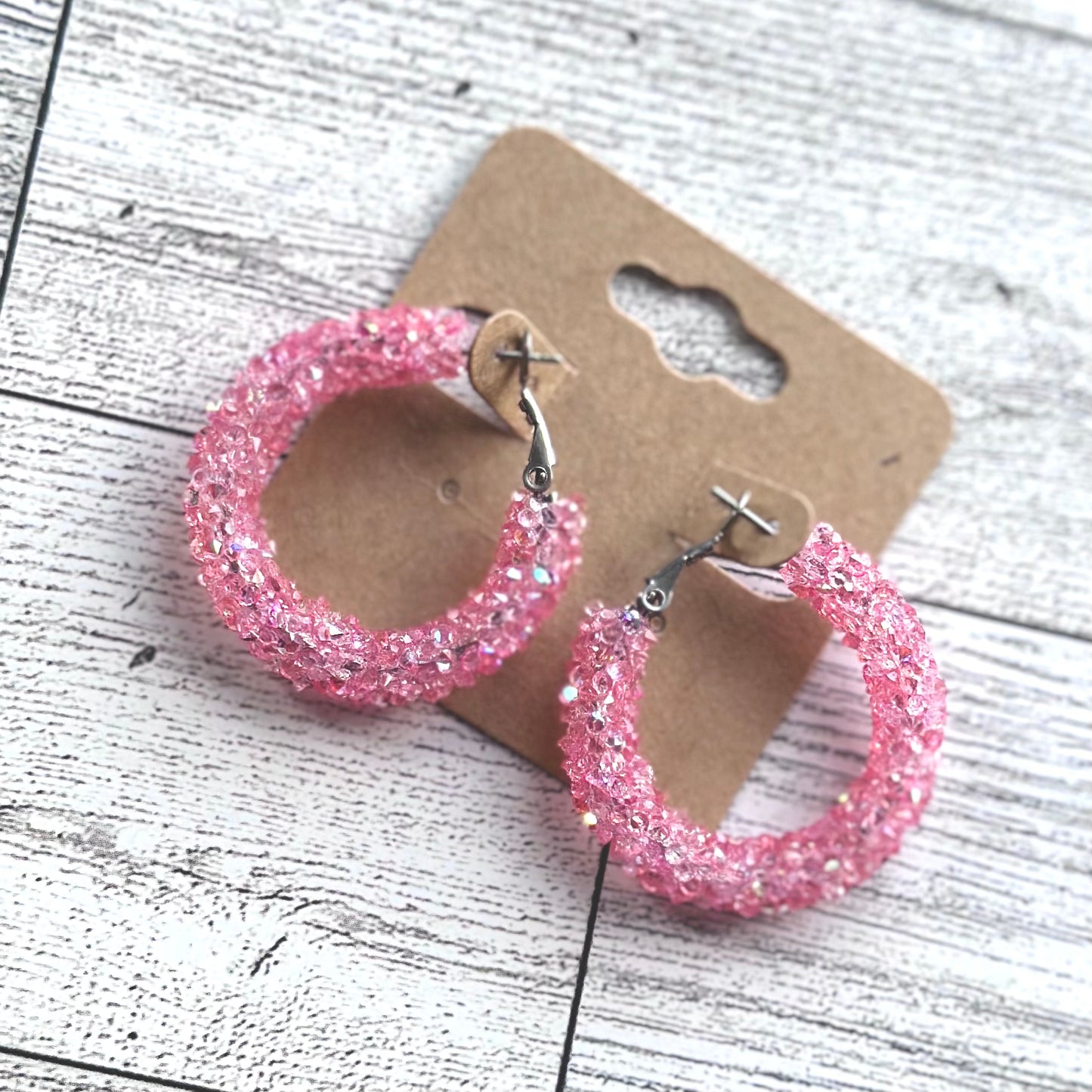 Clear Light Pink Chunky Rhinestone Hoops