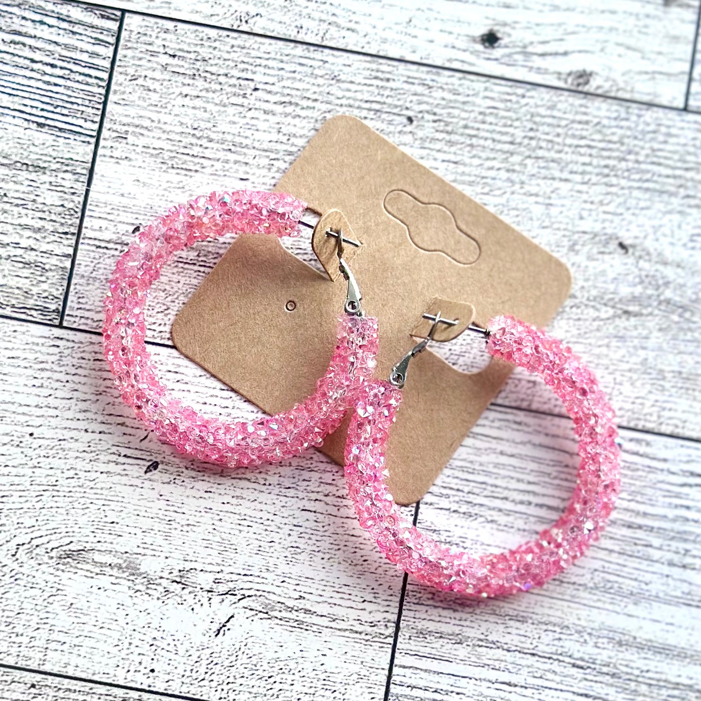 Clear Light Pink Chunky Rhinestone Hoops