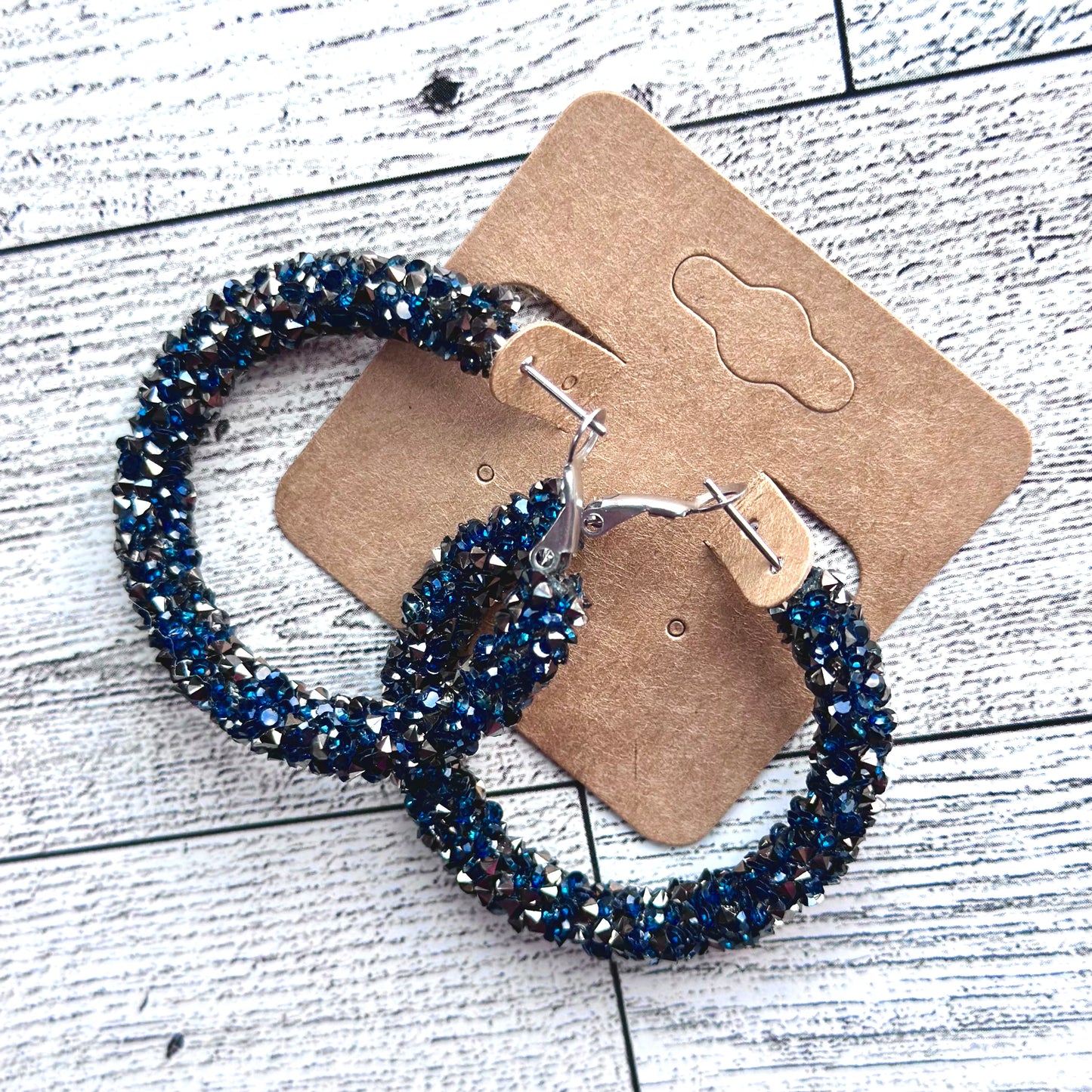 Navy with gunmetal Chunky Rhinestone Hoops