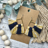 Macrame - Navy and Mustard/White on Brass Square