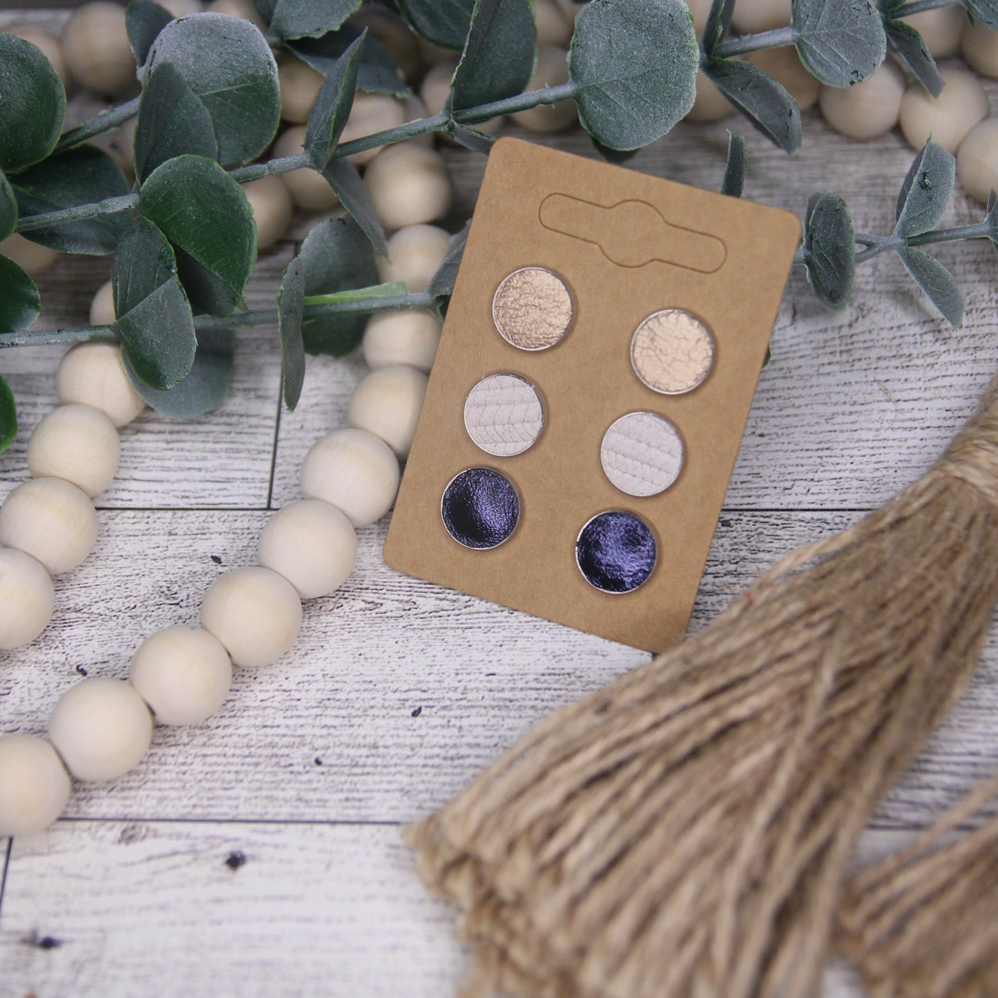 White Gold and Navy Stud Set