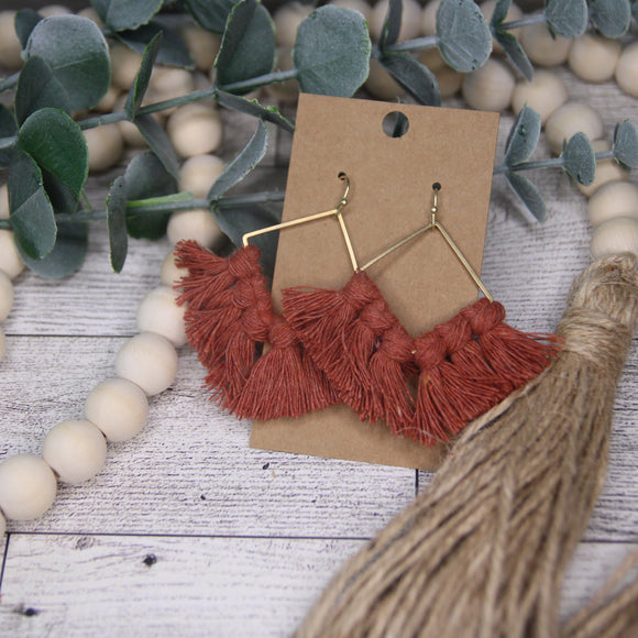 Macrame- Burnt Orange on Brass Square