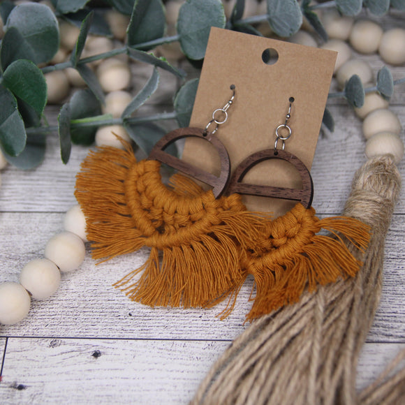 Macrame- Copper Orange on Wood Circle
