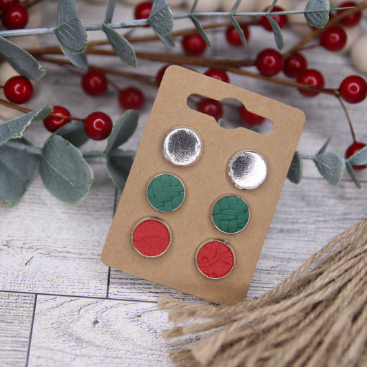 Red, Green, Silver Christmas Stud Set