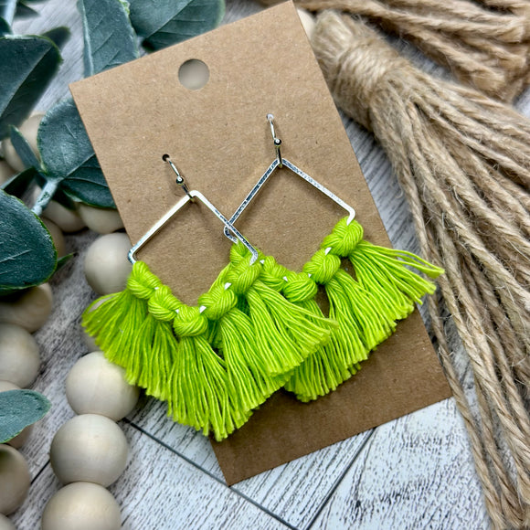 Macrame - Lime Green on Silver Square