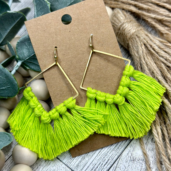 Macrame - Lime Green on Brass Square
