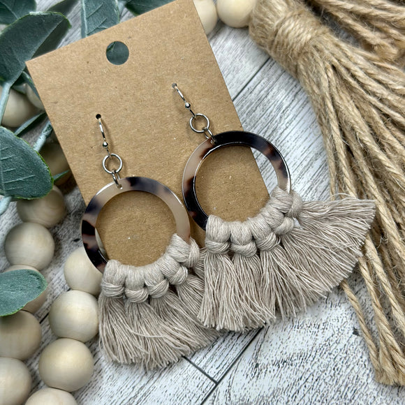 Macrame - Beige on Acrylic Hoops