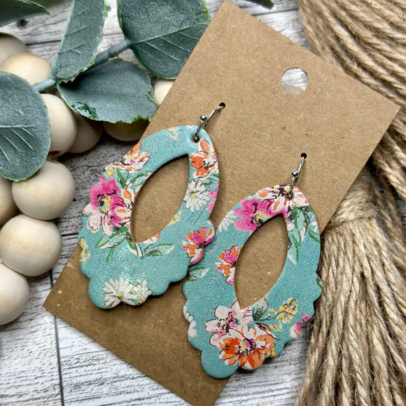 Teal Floral Small Scallop