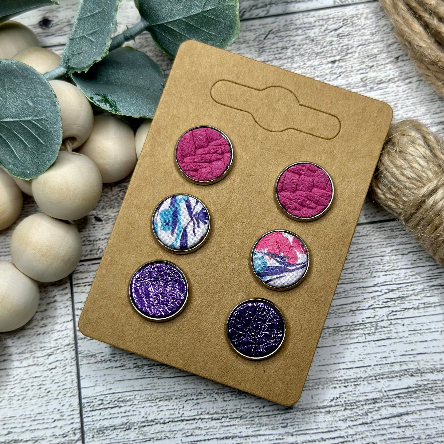 Pink, Bright Floral, and Purple Metallic Stud Set