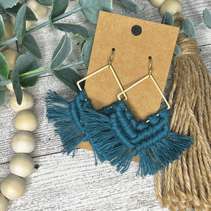 Macrame- Teal on Brass Square