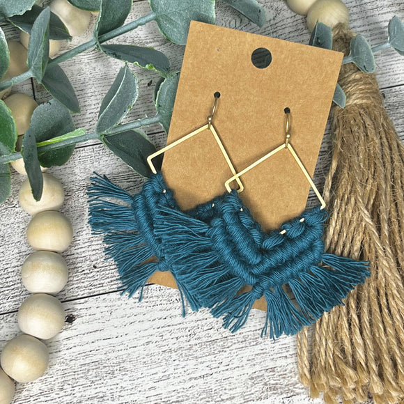 Macrame- Teal on Brass Square
